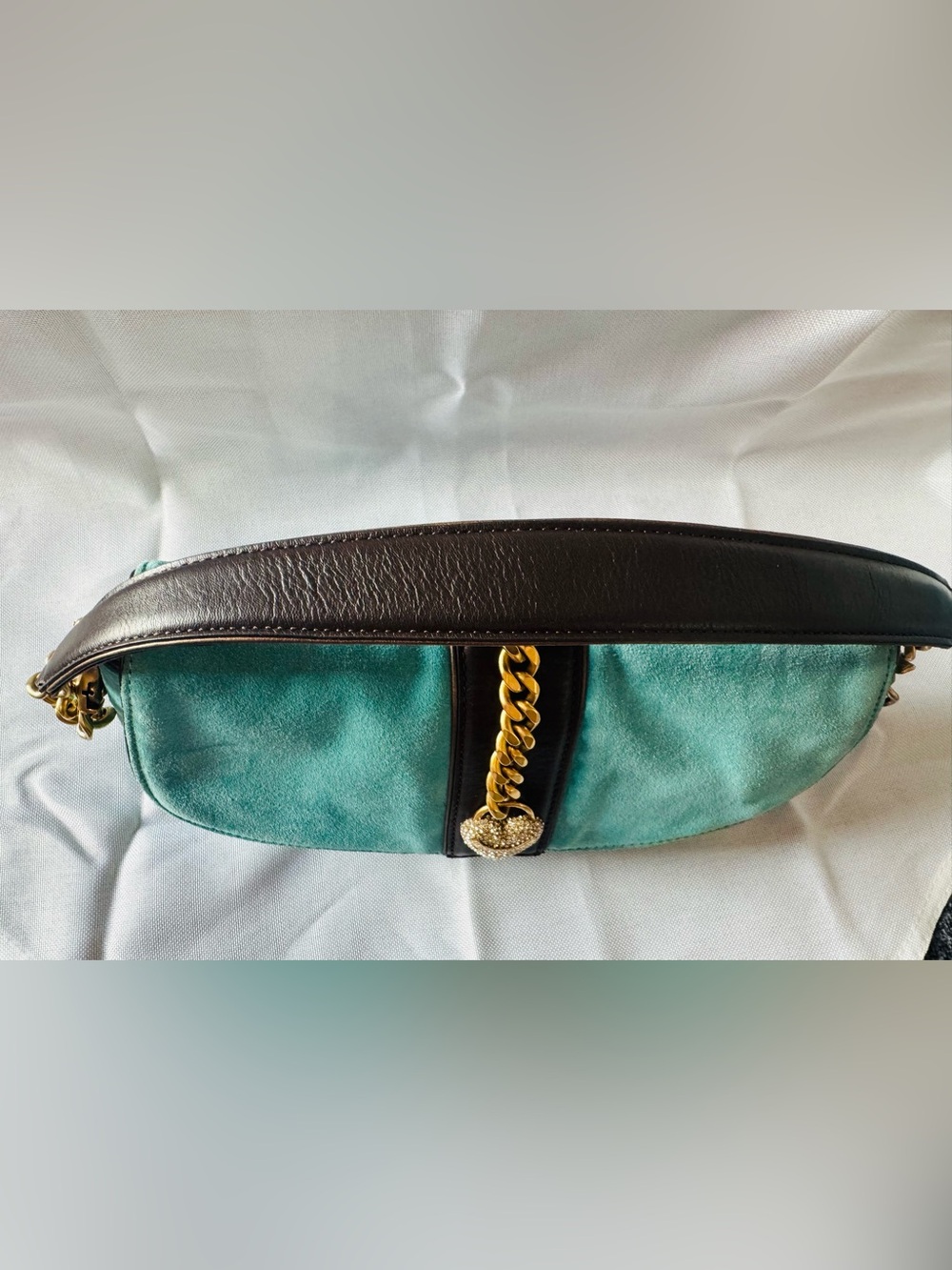 Rare Juicy Couture Y2K Teal Velour Rhinestone Darling Couture Shoulder Bag - Picture 8 of 12